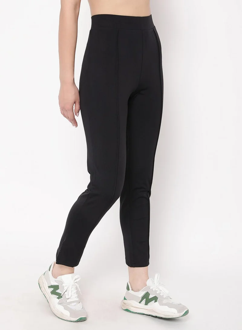 Clovia Black Snug Fit High-Rise Active Straight Pants in Black for Women | Best Price UAE